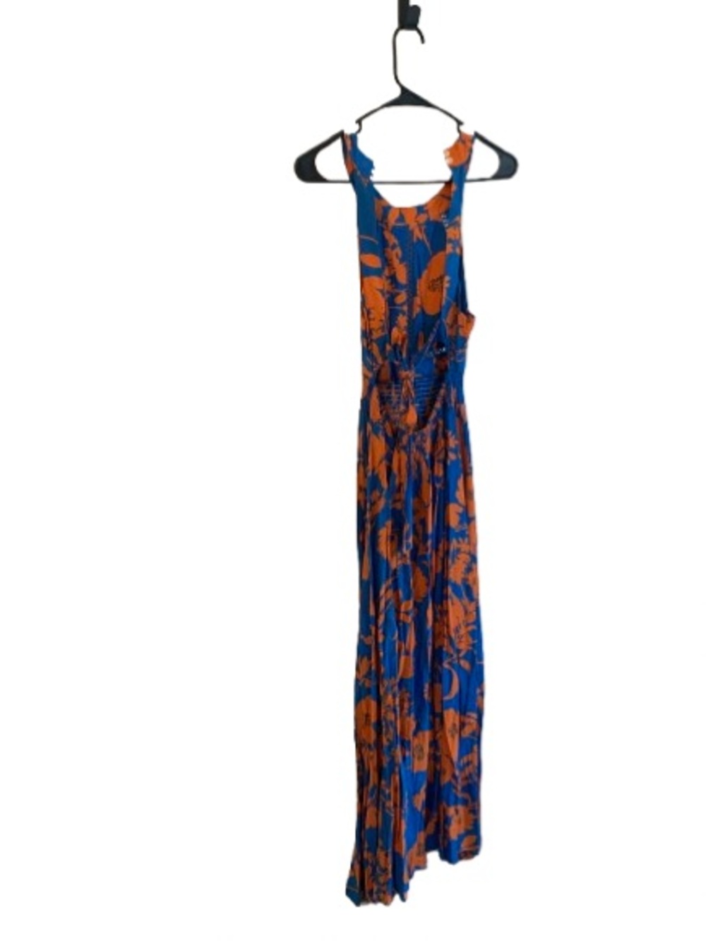 Able The Label Maxi Dress XS Blue Orange Floral Smocked Boho Sleeveless - Picture 2 of 6
